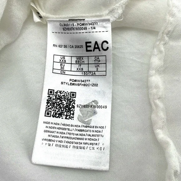 UEC Guess white peasant blouse with navy blue stitching size XXS - Picture 5 of 6